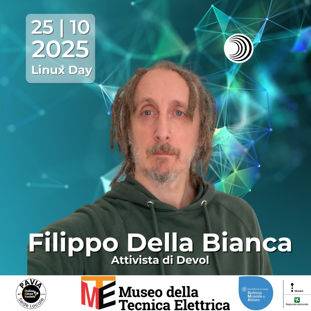 Filippo Della Bianca relatore al prossimo Linux Day 2025 di Pavia