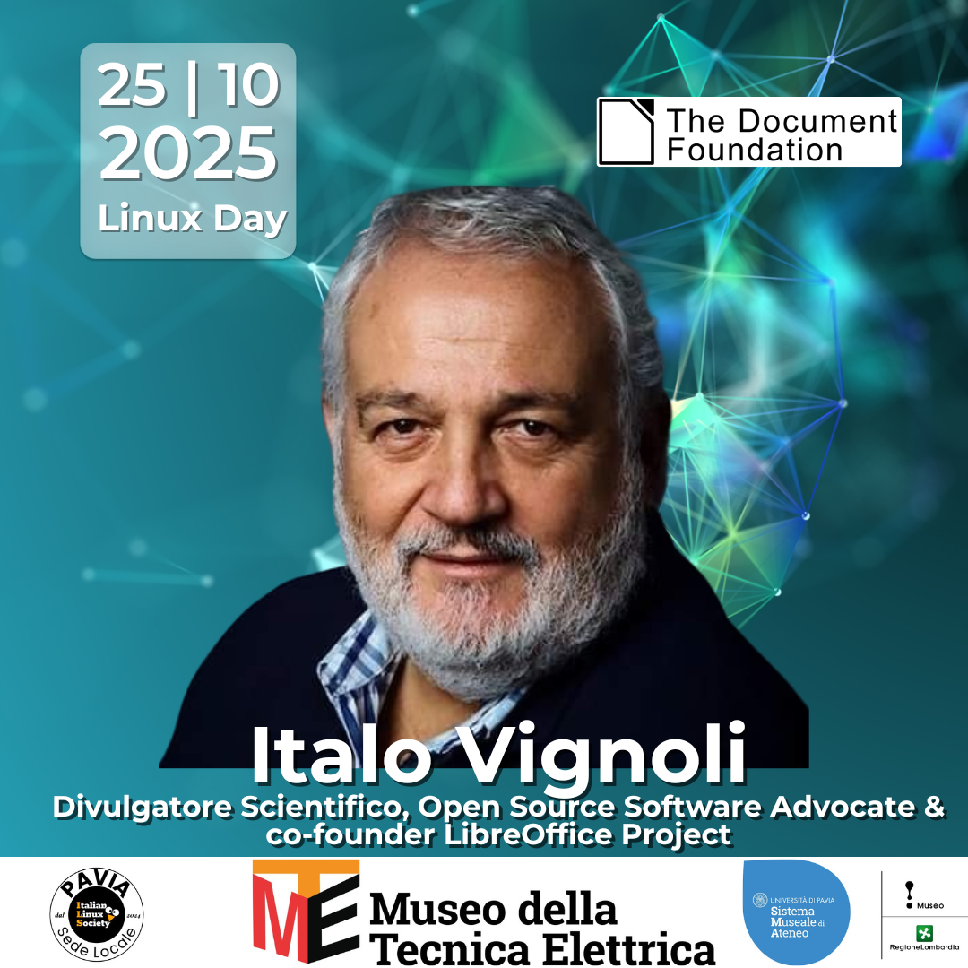 Italo Vignoli relatore al Linux Day 2025 di Pavia